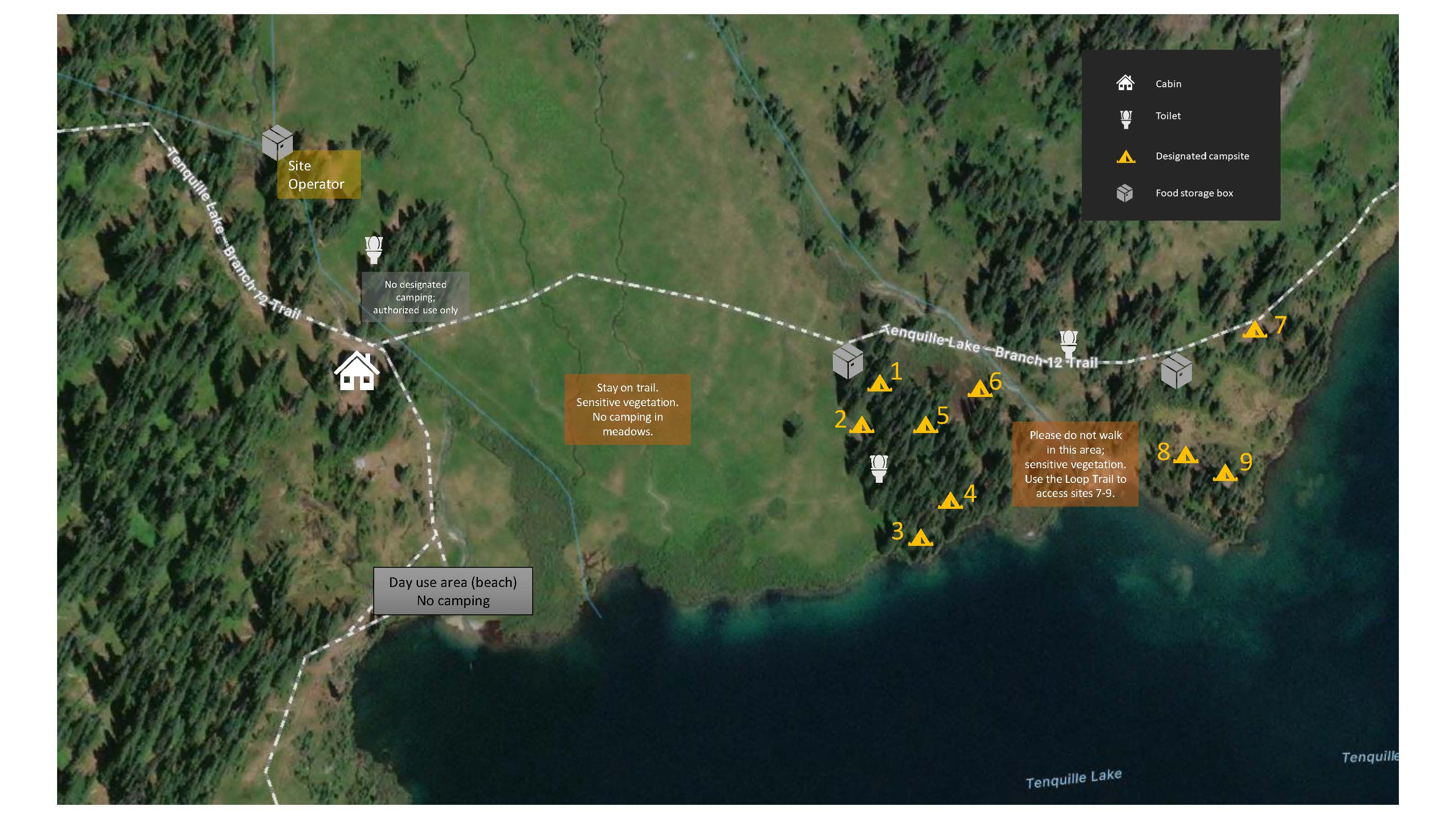 Tenquille Lake campsite layout